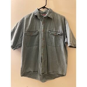 Brittania Mens‎ Size Medium Green Button Up Short Sleeve Shirt Casual Blue Vtg